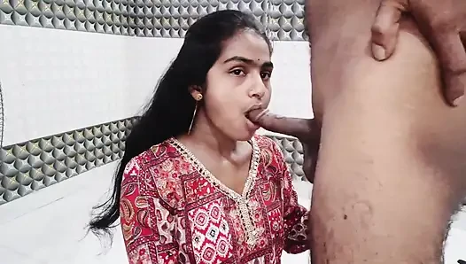 Real Indian Couple Hot Sex in Red Dress - Blowjob, Deepthroat, Missionary & Doggy with Cum on Breasts