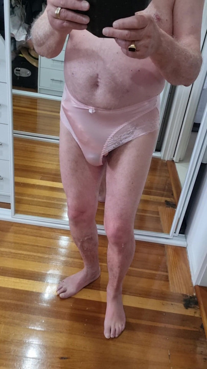 My big cock in pretty pink panties.