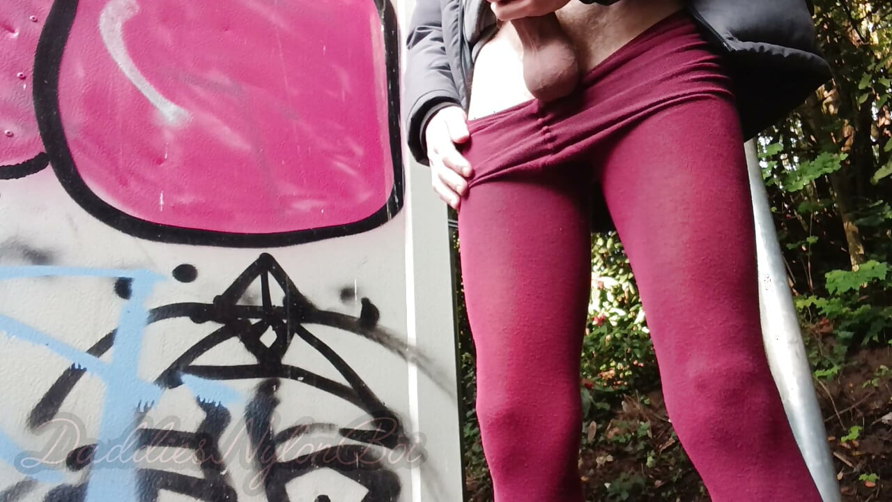 Hairy Sissy in Nylons - Jerking Off in the Nature