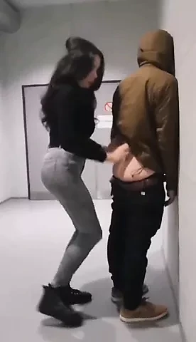 TS girl fucks guy in hall way