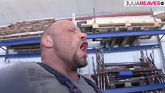 Chubby bitch sucks a huge cock then gets fucked after masturbation