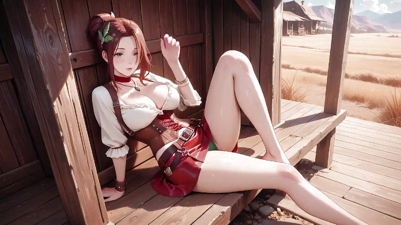 햇볕에 흠뻑 젖은 현관에서 게으른 놀리기, 곡선을 움켜쥐는 코르셋, 방목장을 핑거팁, 햇빛에 금기의 시선
