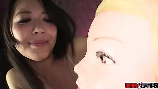 Kiwako Oikawa Licks Your Face with Her Thick Tongue. You're the Doll. and You Swallow Her Spit in POV.