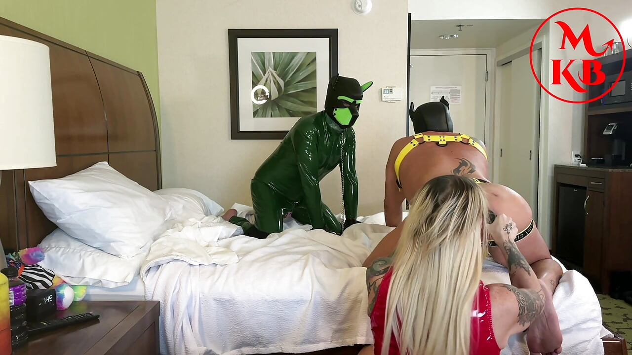 Mistress Kora Bell Dominates Pup Play Duo Pegging, Encouraged Bi, Boot Worship & Doggy Discipline with the Pups