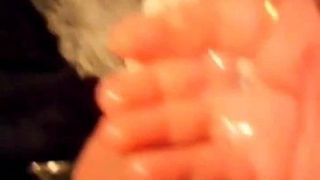 Bear guy wanks his little cock and eats his cum
