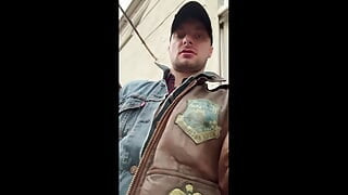 Kinkysirius Enjoy Rain Shower in Brown Vintage Leather Bomber and Levis Jeans Outfit