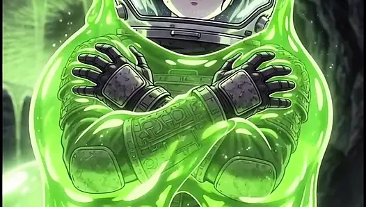 Eine Astronautin hat sich auf einem fremden Planeten verlaufen anime Schleim alien