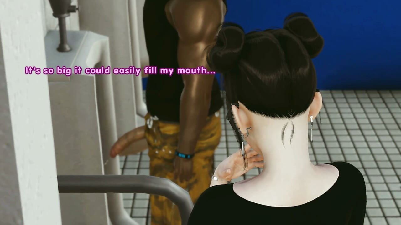 Men's Room. Asian Woman Wanted to Swallow a Stranger's Big Black Cock in the Toilet After Urinating. Emptie41