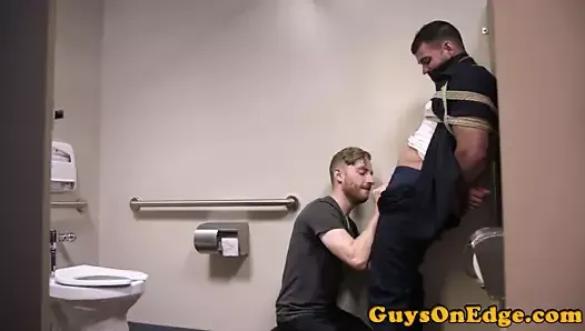 Male sub restrained  for edging blowjob