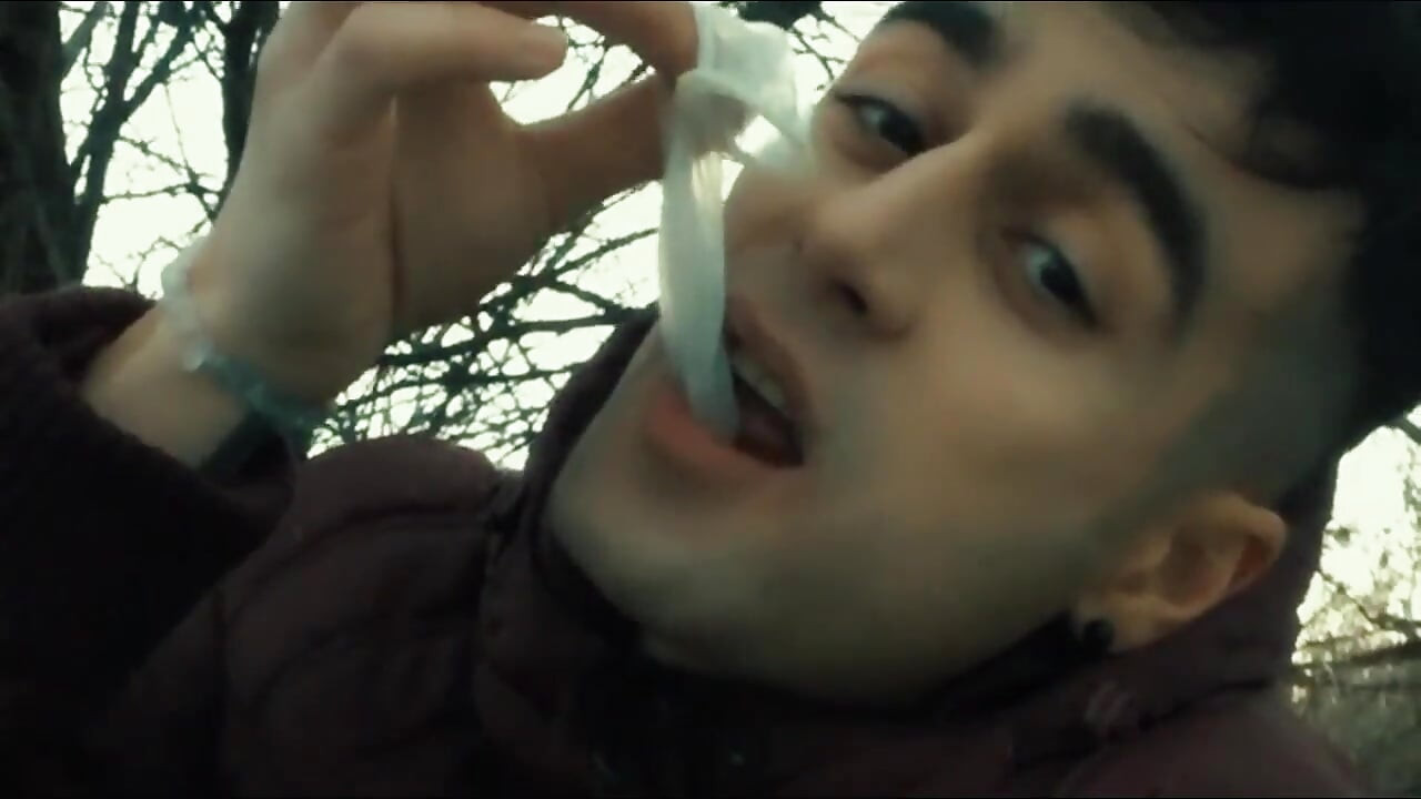 Licking Used Cum Filled Condom Outdoor