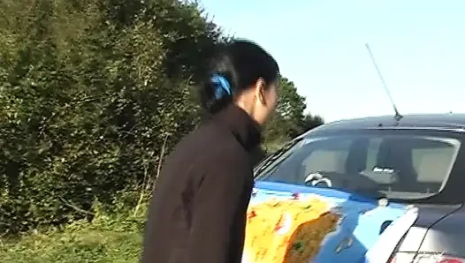 Stunning dark-haired German babe fucked outdoors