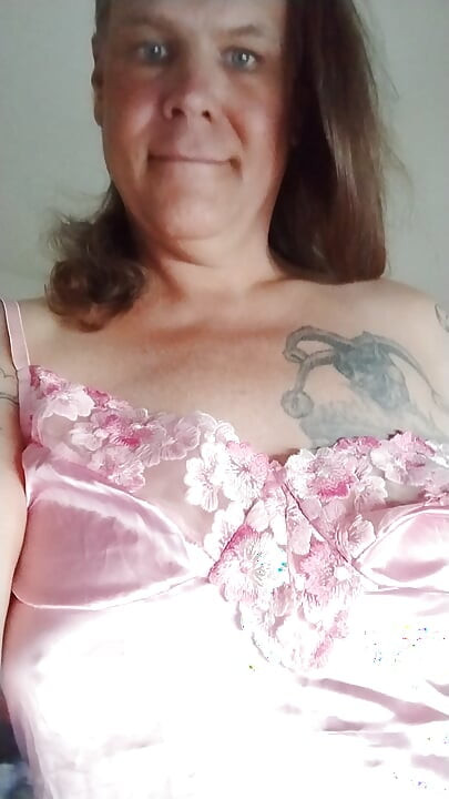 Shemale pink lace trans girl cock stroking