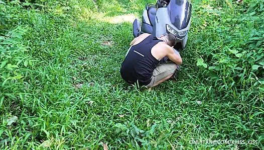 First ride on motorbike with stranger and hard fucking in the jungle