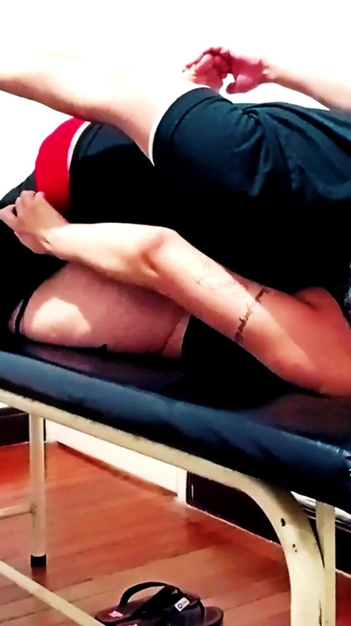 Waxing client gets horny and has sex with the waxer. | Clip 1