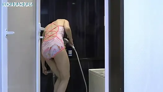 Nackte glückseligkeit, rasierte verheiratete schönheit bloßgestellt, blowjob, autowäsche, necken, enges stoß-creampie-finish