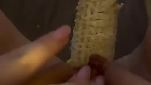 Finger my wet lubed pussy while i fuck myself with a corn cob