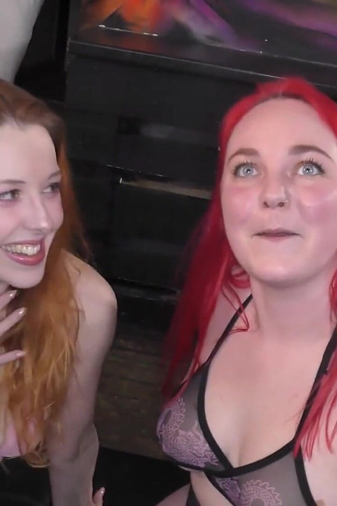 Lusty redheads enjoy a cock sucking bukkake session