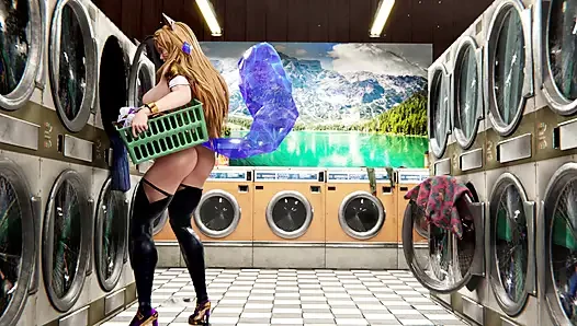 Ateşli sarışın waifu çamaşır makinesinde sikiliyor