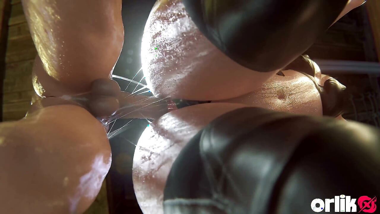 Ada Wong & Ashley Graham - op zijn hondjes trio in minirok - 3D-porno-animatie