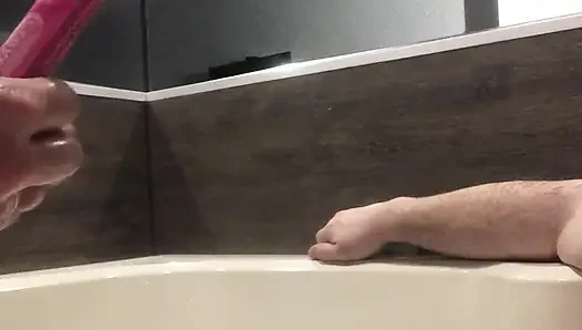 Flab fun in a jacuzzi! Slim n sexy Rachel Wriggler has slippy sliding soapy fun with a big chubby bear