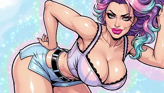 Seksi uzun renkli saç kadın animasyonu