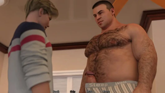 Mature dad in his bulky underwear attracts attention fast.