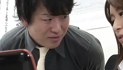 Office Asian Girls Scene-2 japanese Girl in Stockings in Threesome Creampie in the Office with Two Colleagues