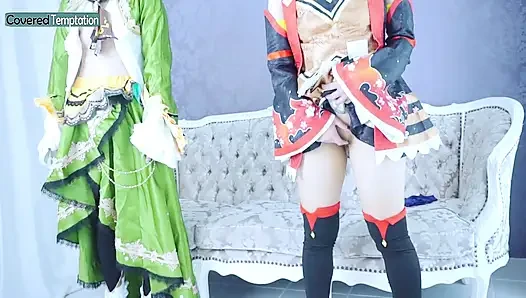 Cosplay, erwachsene frau, dreier-sex mit zwei partnern, gruppenszene