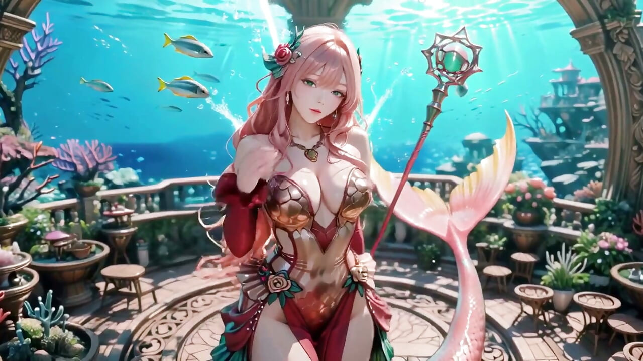Deep Sea Fantasy! the Pink-haired Mermaid Queen Lounges in the Azure Palace, Fingertips Tapping the Water, Staff Trembling.