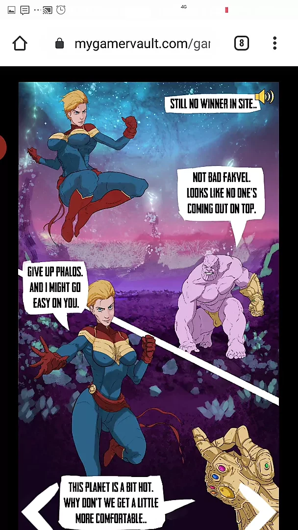 Captain Marvel being fucked by Thanos.