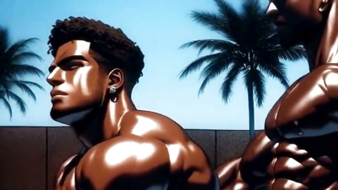 Gay Anal Sex with Two Black Men by the Pool of a Luxury Hotel. Yaoi Hentai Animation