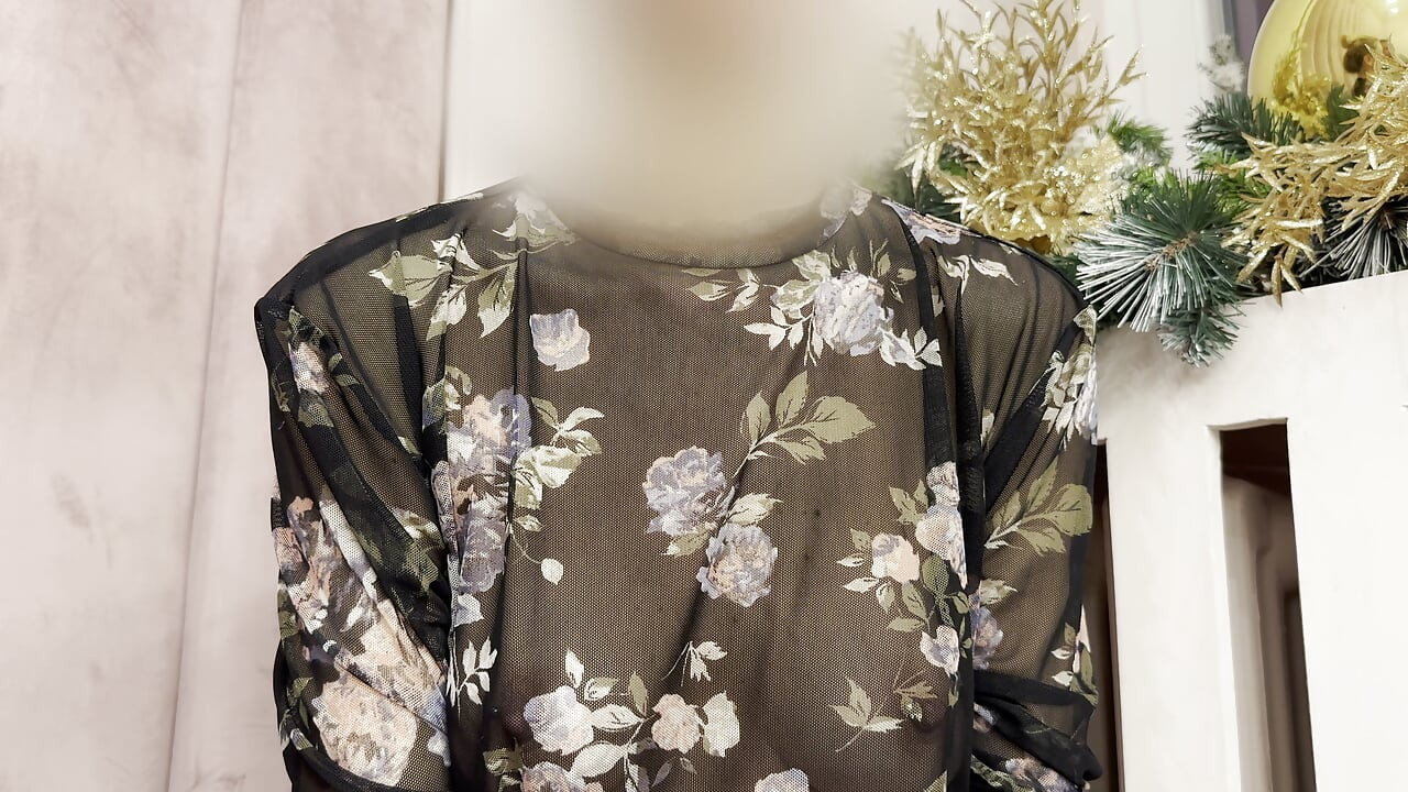 Trying my new sheer blouse in a caffe, showing my hard pierced nipples in public.