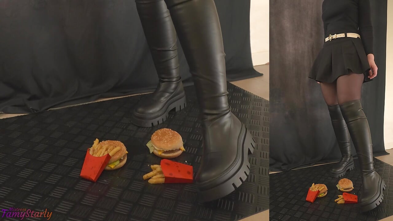 Écrasement de ton dîner dans des bottes haute d’automne - junk food
