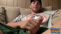Skinny straight guy facializes himself after jerking off