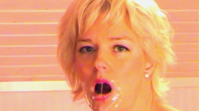 Horny blonde masturbates and gets facial