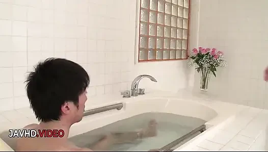 A seductive big tits Asian MILF wows during her steamy blowjob treat
