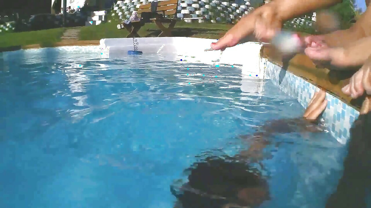 Pool teens waterboarding foot domination fun!
