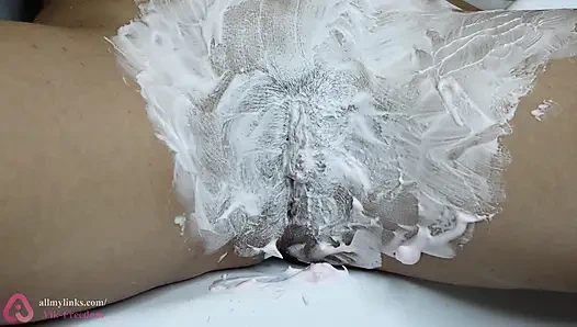 Shaving a Hairy Pussy with Watermelon Shaving Foam!