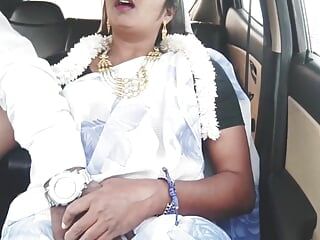 E-2, p -1, tía india en sari con yerno sexo en el coche, conversaciones sucias telugu