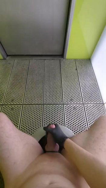 Huge cumshot on rest area toilet