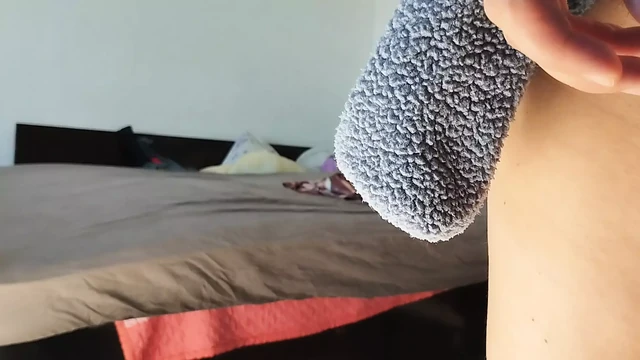 Amateur wife enjoys trying on clothes and cutting them. Amateur wife vacuums naked in the house.