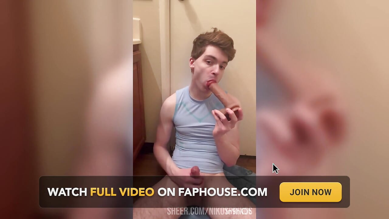Cock Hungry Twink Slobbers on Giant Dildo!