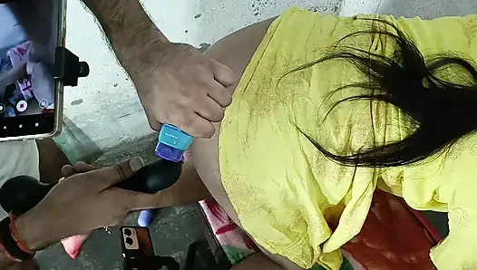 Double dildo in ass to fuck big ass Hindi audio doggy style anal