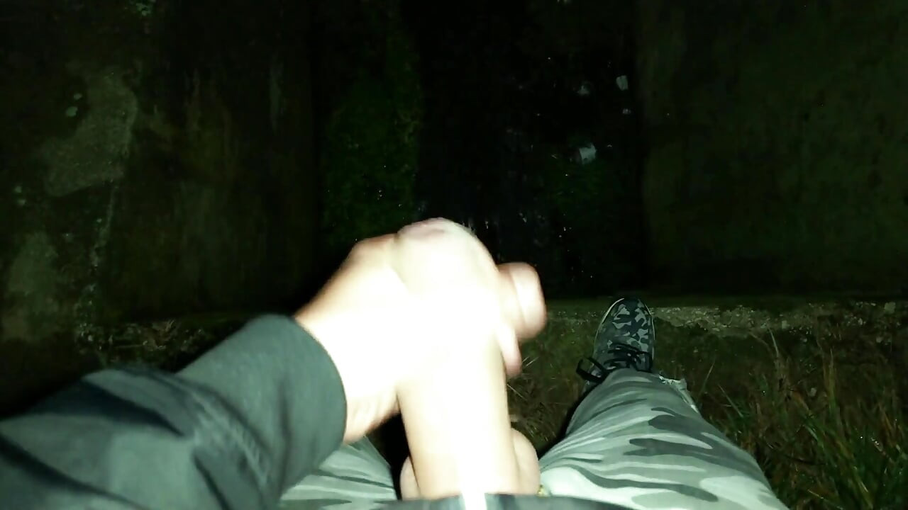 Night Cumshot to the River Canal - Wearing Camo Pants