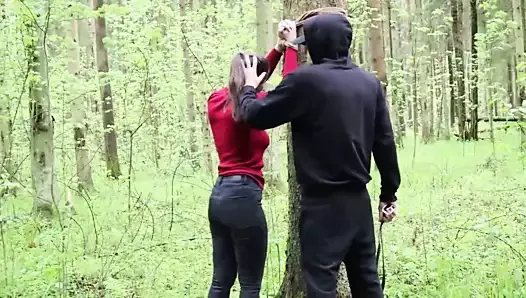 She is belt spanked in the woods