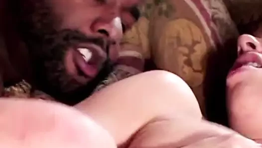 Huge black stud fucks blondie and gives her a cream pie