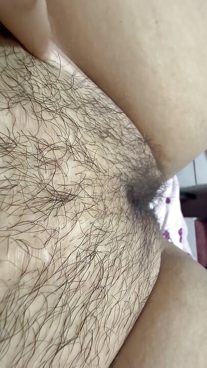Hot mom massages her giant hairy pussy