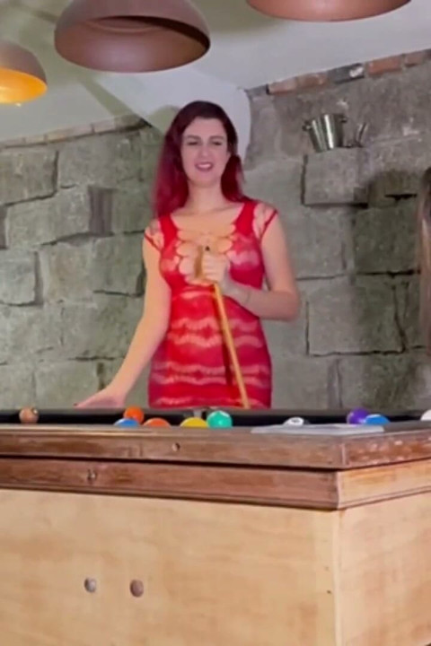 Playing pool with two hot babes at the bar