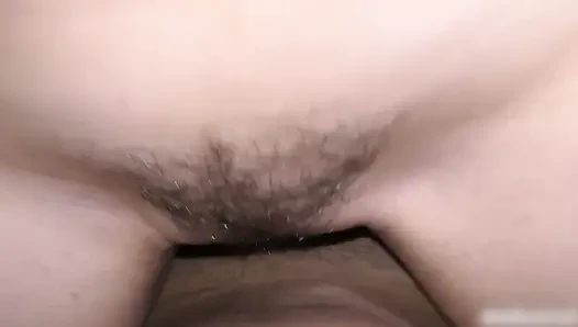 Covered the blonde's hairy pussy with thick sperm