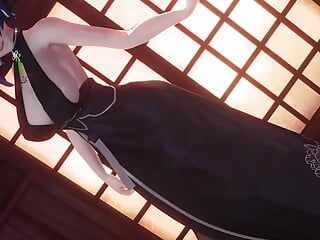 Genshin Impact - Yelan - dansen in sexy jurk en kousen (3D Hentai)